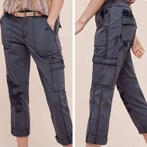 Hei Hei Anthropologie The Wanderer Blue Embroidered Crop Cargo Pants 27 Utility